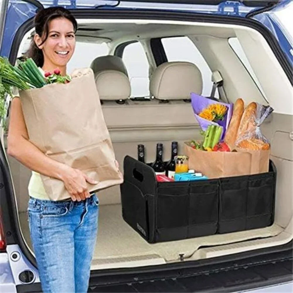 Collapsible Car Trunk Organizer Storage Box with Compartments for SUV Truck Van